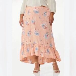 Cato Size Medium Peach Floral High Low Maxi Skirt